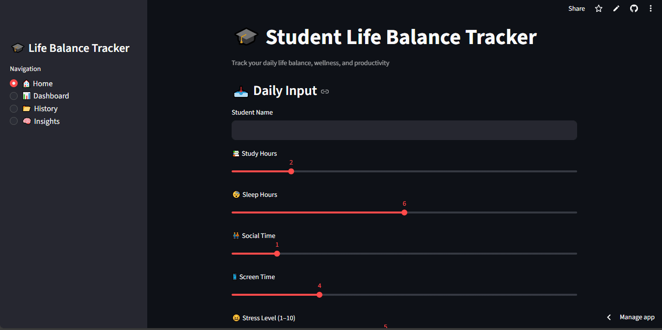 Student Life Balance Tracker